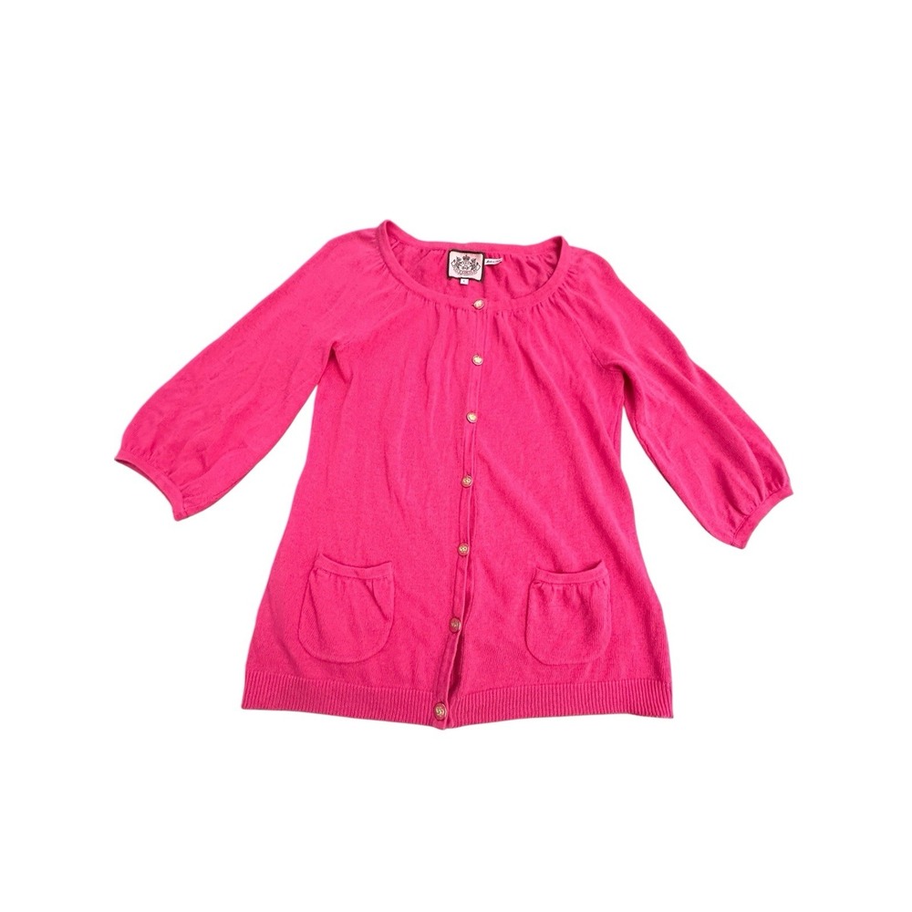 Juicy Couture Vintage Linen Blend Large Pink Gold Button‎ Jacket Pockets #EE5-5